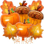 8 Stück Herbst-Folienballons – Kürbis, Ahornblätter & Eicheln für Erntedank & Deko