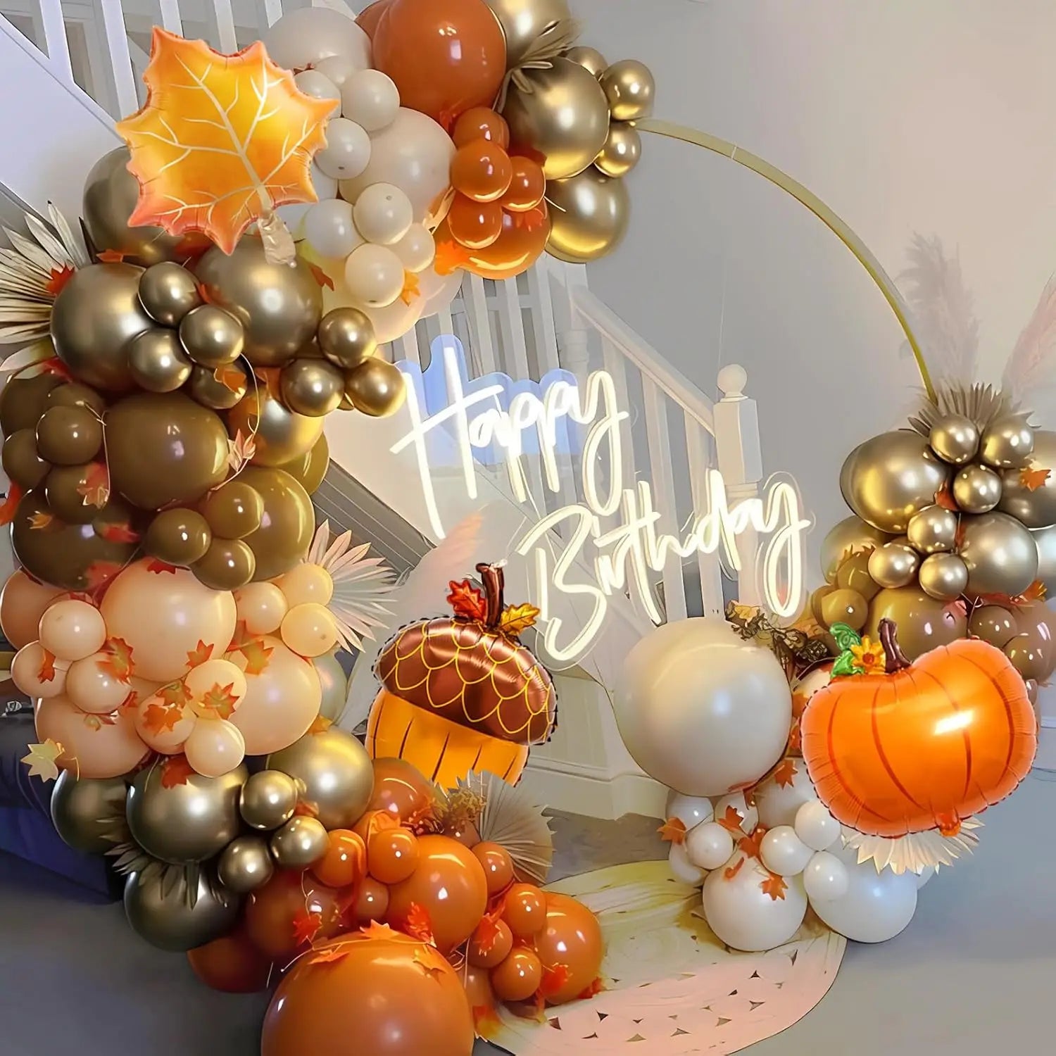 Herbst Luftballon-Set – 143-teilig mit Kürbis, Ahornblättern und Zapfen