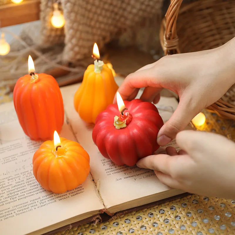 4er-Set Duftkerzen in Kürbisform – Handgemachte Herbstdeko